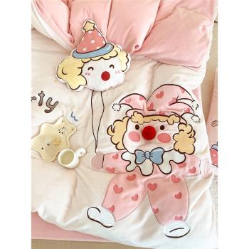 秋冬季卡通女孩貼布刺繡保暖牛奶絨四件套珊瑚絨被套床單床上用品