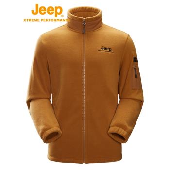 Jeep吉普加厚雙面羊羔絨抓絨衣男立領外穿保暖外套透氣防靜電開衫