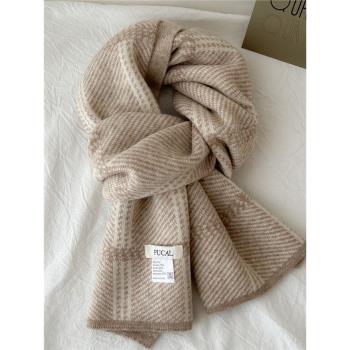 韓單女冬季千鳥格ins羊絨圍巾
