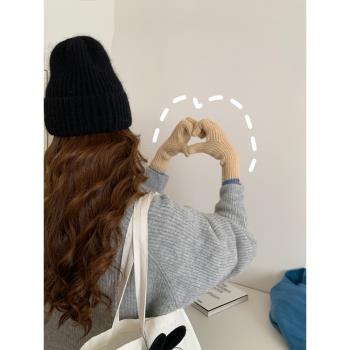 可觸屏~韓國手套女冬季可愛ins保暖韓系秋冬天五指加長款針織毛線