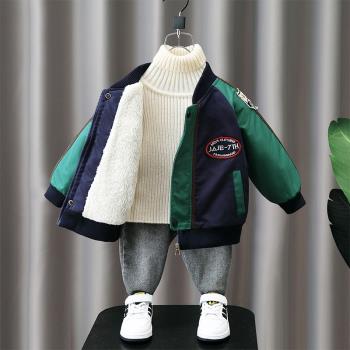 兒童裝冬款男童加絨時髦外套2023新款中小童秋冬加厚保暖洋氣夾克