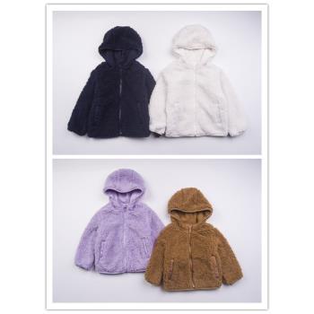 GA外貿歐美兒童冬款羊羔絨保暖長袖連帽上衣1-14歲寶寶開衫厚外套