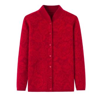 22年羊絨針織紅色毛衣外套開衫