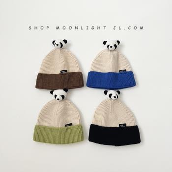 可愛熊貓玩偶保暖針織套頭毛線帽