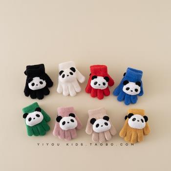 男童女童毛線可愛熊貓五指手套