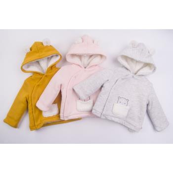 外貿單寶寶秋冬款羊羔絨連帽長袖外套嬰兒側開保暖開衫上衣小棉襖