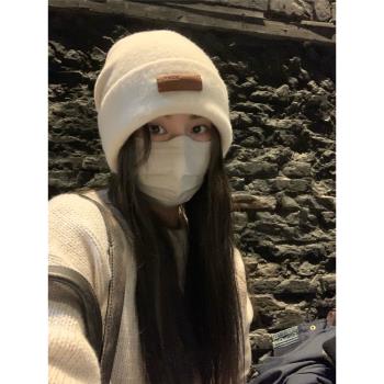 韓國ins貼布毛線帽子女秋冬保暖護耳顯臉小針織帽堆堆帽百搭冷帽