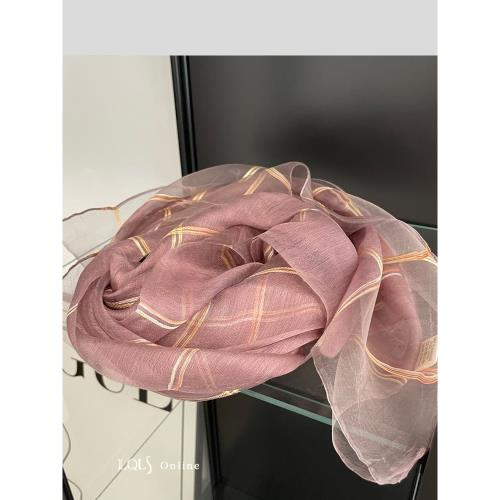 幽郁紫真絲羊毛格子薄款圍巾女秋季保暖外搭披肩兩用長款絲巾紗巾