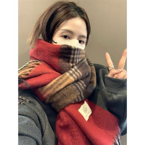 greenhouses紅色格子圍巾女冬季高級感保暖新年圣誕氛圍圍脖情侶