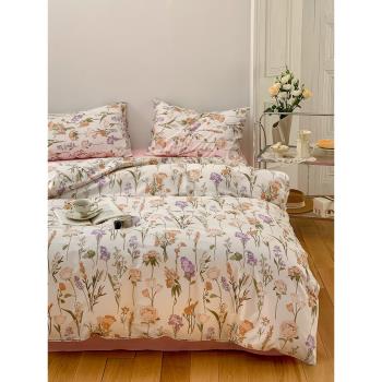 全棉法式復古印花四件套純棉花卉簡約被套單雙人床單床笠床上用品