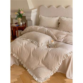高端冬季保暖牛奶絨四件套珊瑚絨被套床單加厚復古公主風床上用品