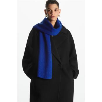 COS女士 羅紋羊毛羊絨保暖圍巾亮藍色中性男女同款2022秋冬新款