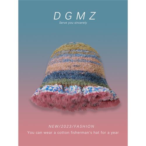針織漁夫帽女秋冬款復古漸變彩色顯臉小編織毛線帽保暖小眾盆帽子