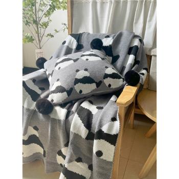 現代簡約針織卡通熊貓毯子四季通用保暖空調毯沙發毯辦公室午睡毯