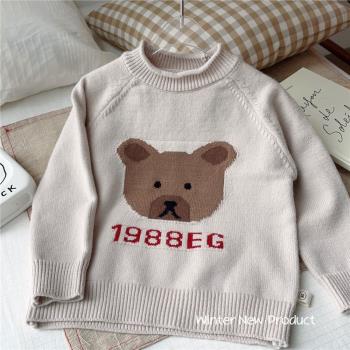 兒童小熊毛衣冬裝2023新款洋氣童裝男童字母針織衫女寶寶保暖上衣