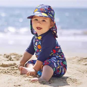 兒童泳衣男童英國保暖兒童防曬泳衣女童寶寶連體嬰兒游泳套裝速干