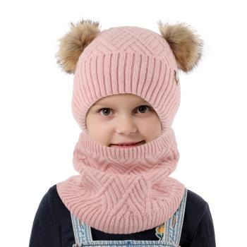 兒童帽子圍巾手套三件套女童冬季羊毛護耳毛線帽圍脖一體保暖套