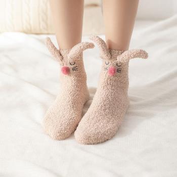 襪子女加厚珊瑚絨保暖兔耳朵襪子