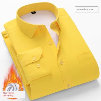 冬季純黃色休閑職業工裝長袖襯衫