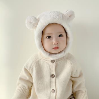 嬰兒帽子加厚保暖毛絨絨秋冬男女寶寶護耳帽套頭嬰幼兒可愛冬季