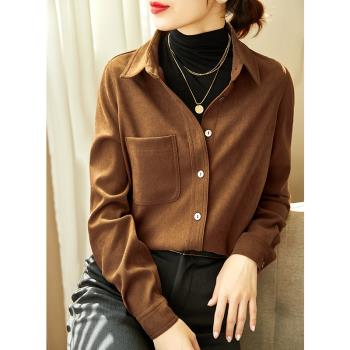 2024春裝磨毛疊穿加厚襯衫女設計感小眾洋氣內搭職業氣質長袖上衣