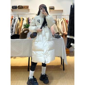 90白鴨絨P字羽絨服女2024秋冬季新款寬松韓版立領中長款保暖外套