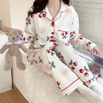 日本三層保暖空氣棉月子服冬季產后秋冬孕婦哺乳喂奶加厚居家睡衣