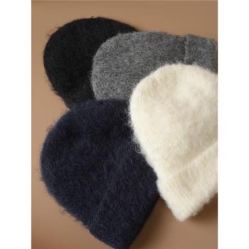 北歐小眾 羊駝毛針織帽 秋冬簡約百搭保暖毛絨帽子毛線包頭帽