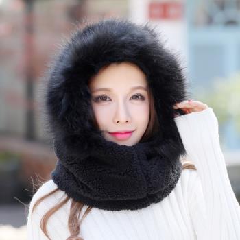 女韓版保暖圍脖加絨冬季連體帽子