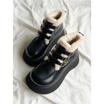 英倫學院風東北棉鞋女厚底增高加絨防滑短靴保暖馬丁靴冬季雪地靴