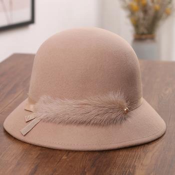 女秋冬新款個性水貂毛裝飾帽子