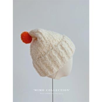 MIMO| 小毛球羊毛混紡粗毛線針織帽 冬季保暖堆堆帽女