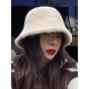 網紅韓國女日系毛茸茸漁夫帽子