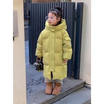 三防2023新款女童羽絨服90白鴨絨兒童寶寶連帽中長款冬季加厚保暖