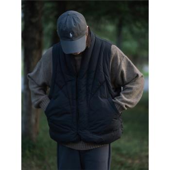 PUZZLECITY美式復古羽絨馬甲男秋冬V領保暖內膽白鴨絨山系背心潮