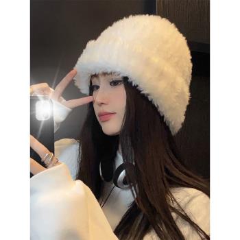 韓國顯臉小帽子女冬季加厚毛絨護耳盆帽保暖針織毛線帽ins大頭圍