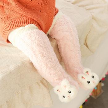 嬰兒襪子秋冬季純棉加絨加厚保暖長筒襪新生兒寶寶襪珊瑚絨過膝襪