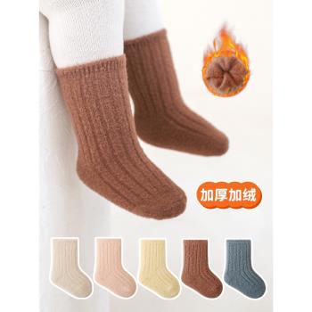 嬰兒襪子秋冬季加厚加絨保暖珊瑚絨男女寶寶新生嬰幼兒松口中筒襪