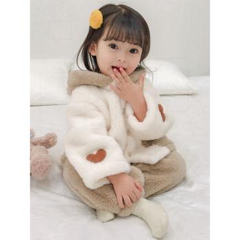 法蘭絨冬季韓版女寶寶睡衣套裝