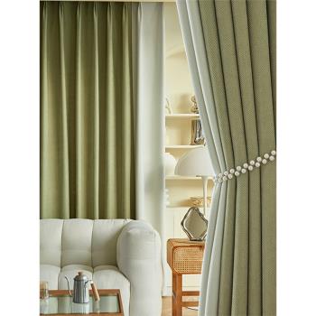 高溫定型加厚雪尼爾遮光窗簾原木風日式系客廳臥室飄窗隔音保暖布