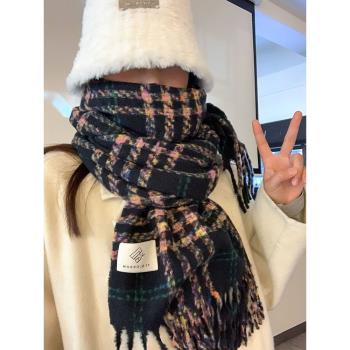 新款圍巾女冬季高級感2023新款韓系百搭格子學生秋冬針織保暖圍脖