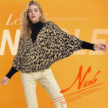 豹紋加絨厚高領時尚慵懶風毛衣