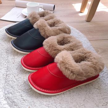 羊皮保暖棉拖鞋女冬季室內居家地板家用防滑加厚情侶毛絨真皮棉鞋