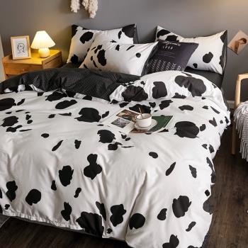 ins小清新奶牛四件套全棉豹紋黑白簡約1.5m1.8床上三件套床單被套