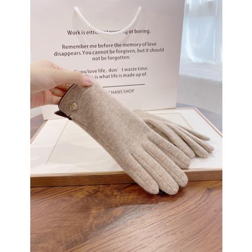 羊絨手套冬天女士韓版加絨加厚雙層可愛羊毛觸屏保暖防寒防風騎車