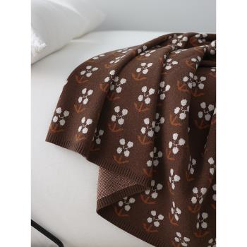 復古風針織春夏午睡小蓋毯空調毛線毯休閑毯沙發裝飾毯子棕色保暖
