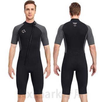 3mm前開拉鏈短袖連體潛水服保暖沖浪浮潛濕衣大碼冬泳教練水母衣