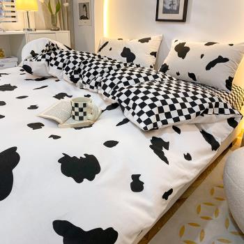 ins小清新奶牛四件套全棉純棉黑白簡約1.5m1.8床上三件套床單被套
