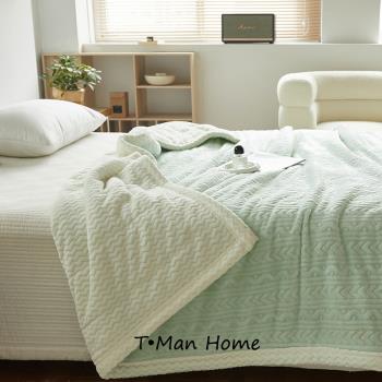加厚毛毯三層冬季保暖美容床小毯被子蓋毯純色簡約夾棉床單牛奶絨
