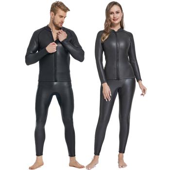 2mm光皮浮潛水服前拉鏈膠外套分體上衣長褲CR濕衣冬泳保暖游泳衣